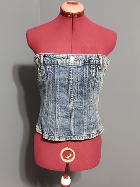 Divided H&M Blue Jean Denim Strapless Corset Tube Top Women's Size Small